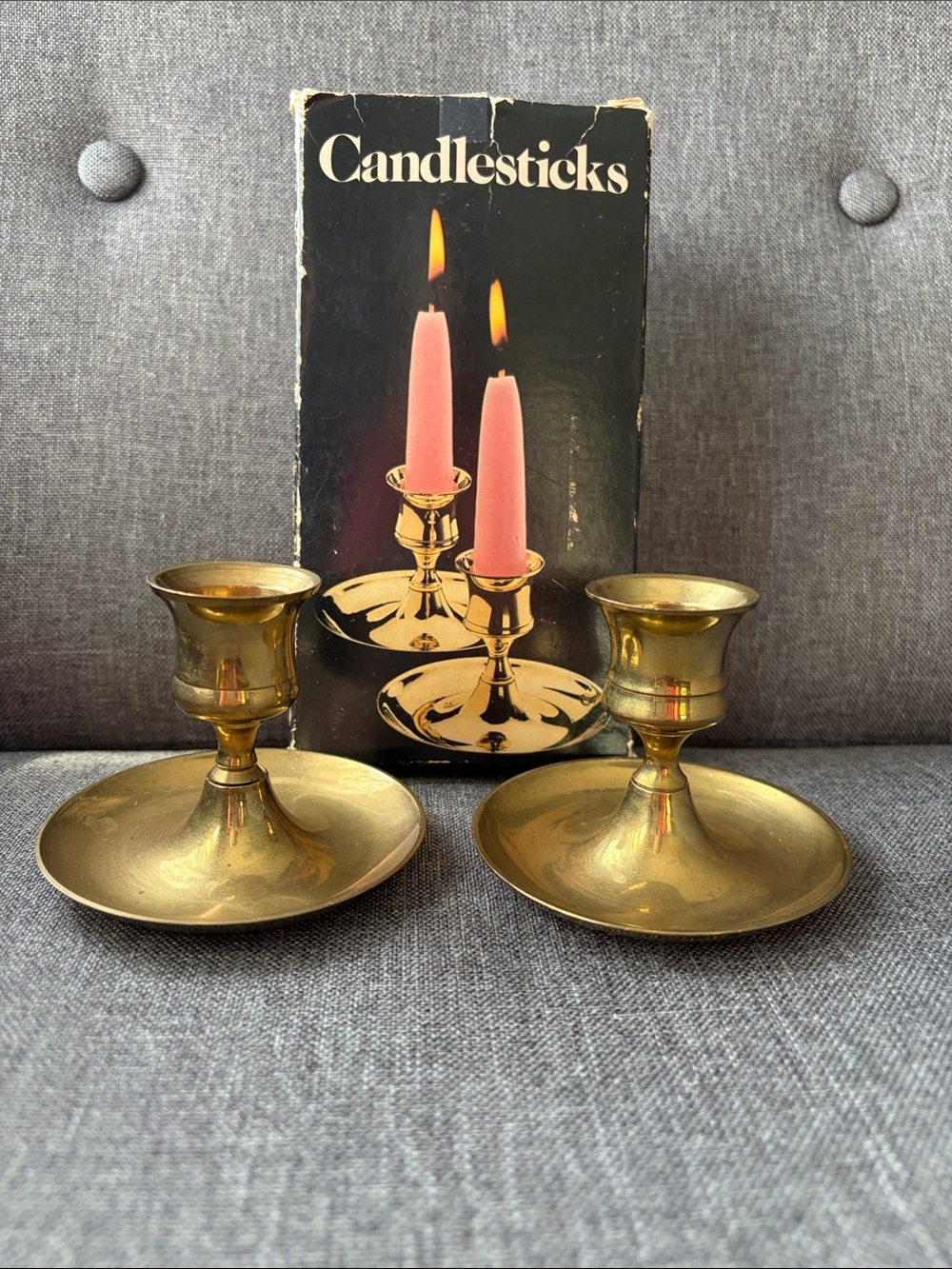 Vintage solid Brass Candlestick Pair – Polished Gold Accent
